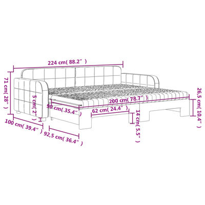 vidaXL Lit de jour avec gigogne et matelas gris foncé 90x200cm velours