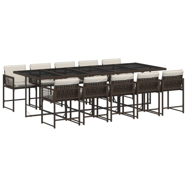 vidaXL Ensemble &agrave; manger de jardin et coussins 11 pcs marron rotin