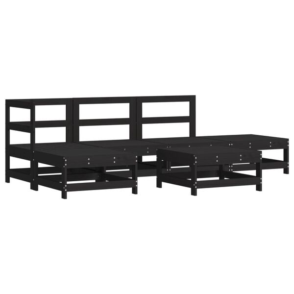 vidaXL Salon de jardin 6 pcs avec coussins noir bois massif