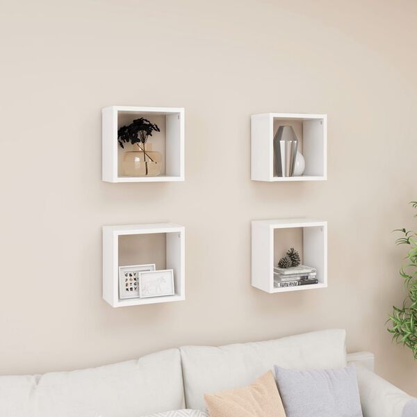 vidaXL &Eacute;tag&egrave;res cube murales 4 pcs Blanc 26x15x26 cm