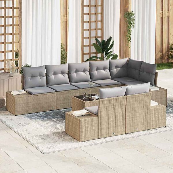 vidaXL Ensemble de canap&eacute; de jardin Beige et Gris clair Poly rotin