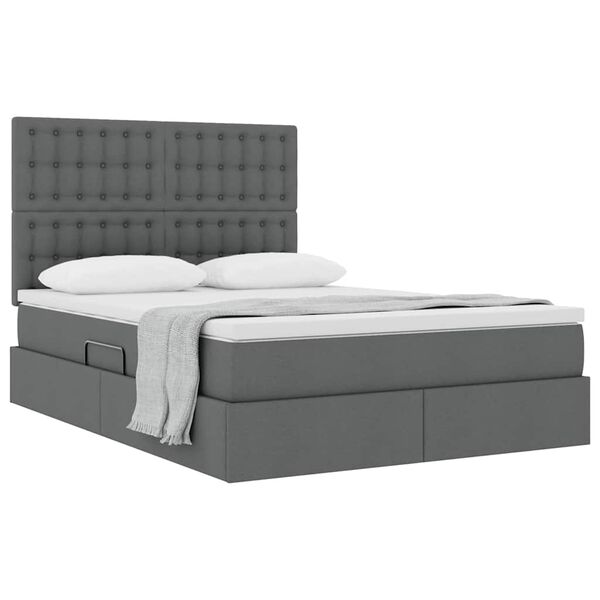 vidaXL Lit avec rangement et matelas Gris fonc&eacute; 140 x 190 cm Polyester