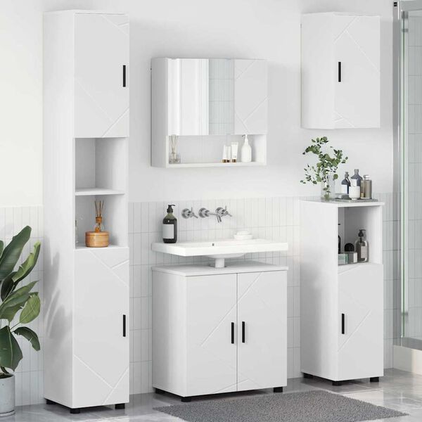 vidaXL Ensemble de mobilier de salle de bain Montage mural 5 pcs Blanc