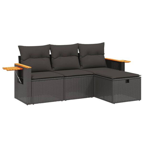 vidaXL Salon de jardin 4 pcs avec coussins noir r&eacute;sine tress&eacute;e