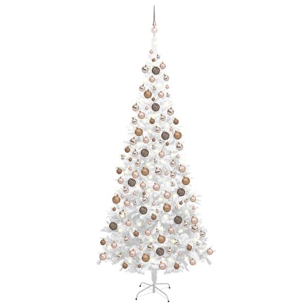 vidaXL Arbre de No&euml;l artificiel pr&eacute;-&eacute;clair&eacute; et boules L 240 cm blanc