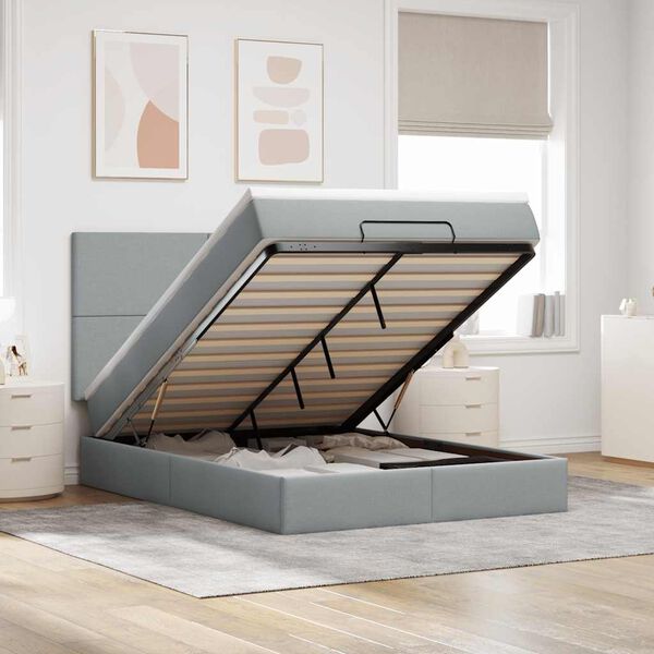 VidaXL Cadre de lit ottoman et matelas gris clair 140x200 cm tissu