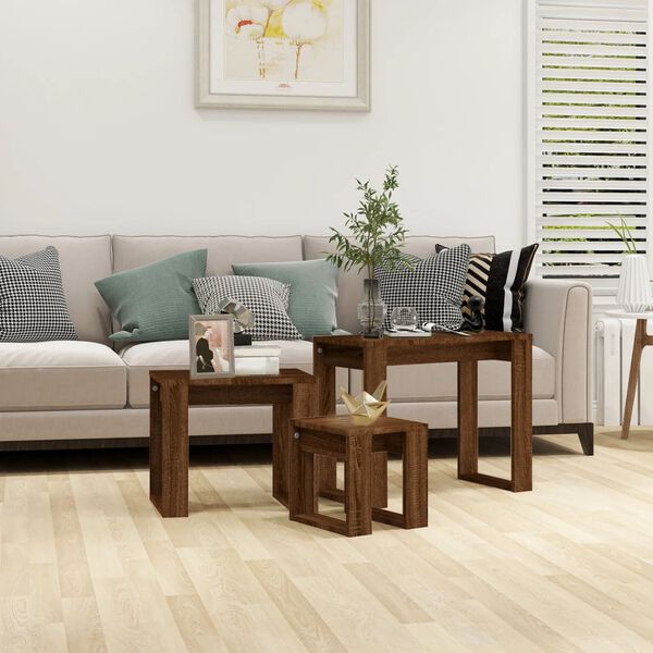 vidaXL Tables gigognes 3 pcs Ch&ecirc;ne marron Bois d'ing&eacute;nierie