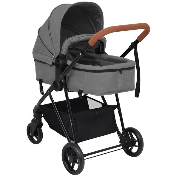 vidaXL Poussette pour bébé 2-en-1 Gris clair et noir Acier