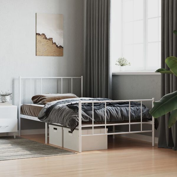 vidaXL Cadre de lit m&eacute;tal sans matelas et pied de lit blanc 107x203 cm