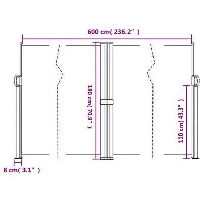 vidaXL Auvent latéral rétractable terre cuite 180x600 cm