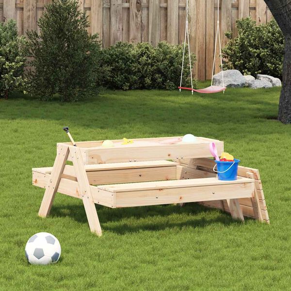 vidaXL Table de pique-nique avec bac &agrave; sable pour enfants pin massif