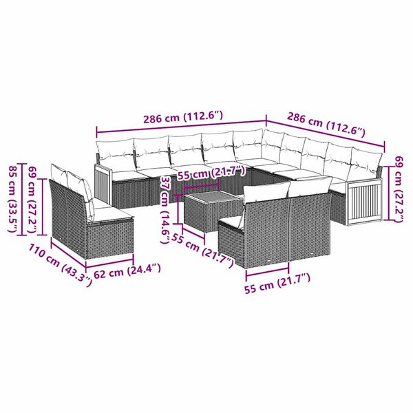 vidaXL Salon de jardin avec coussins 14 pcs noir résine tressée