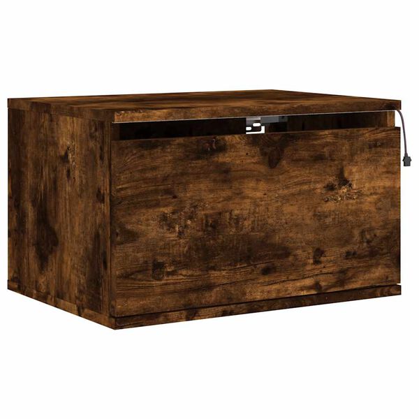 vidaXL Table de chevet murale avec lumi&egrave;res LED ch&ecirc;ne fum&eacute;