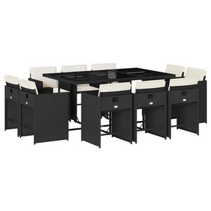 vidaXL Ensemble &agrave; manger de jardin 11 pcs coussins noir r&eacute;sine tress&eacute;e