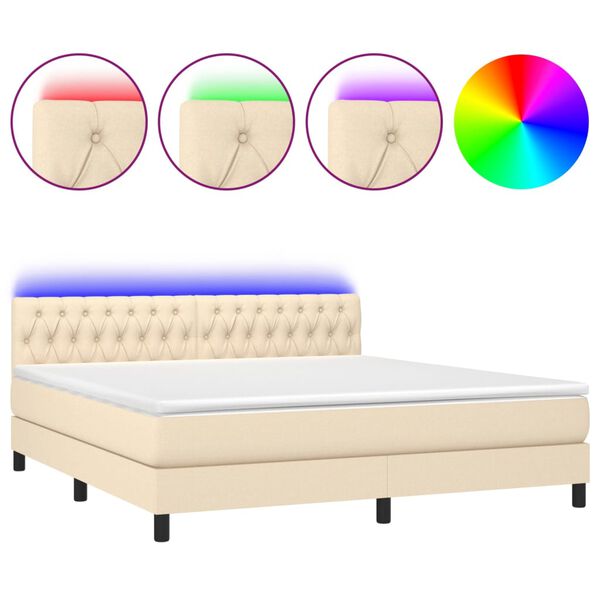 vidaXL Sommier &agrave; lattes de lit avec matelas LED Cr&egrave;me 180x200 cm Tissu