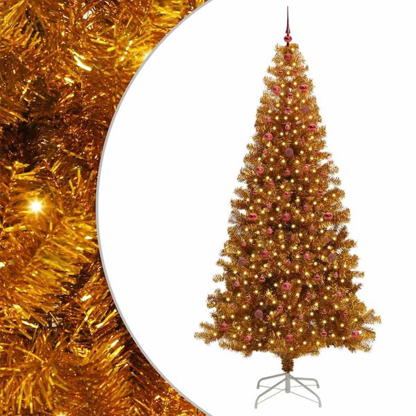 vidaXL Sapin de No&euml;l avec 300 LED avec support Dor&eacute; 240 cm PET