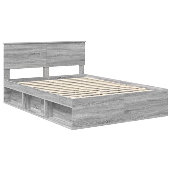 vidaXL Cadre de lit Gris Sonoma 140 x 200 cm Bois d'ing&eacute;nierie