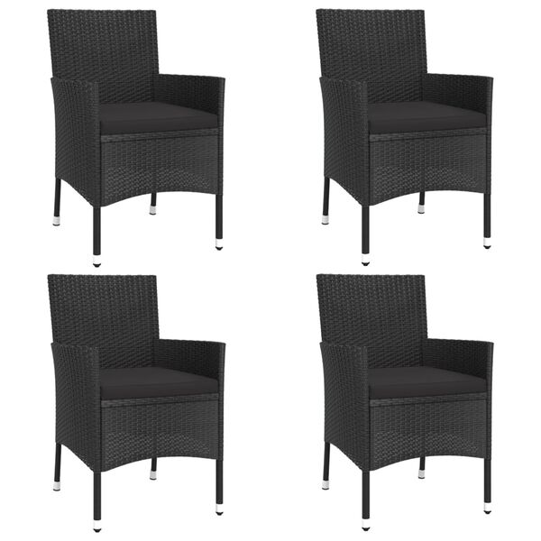 vidaXL Ensemble &agrave; manger de jardin coussins 5pcs Noir R&eacute;sine tress&eacute;e