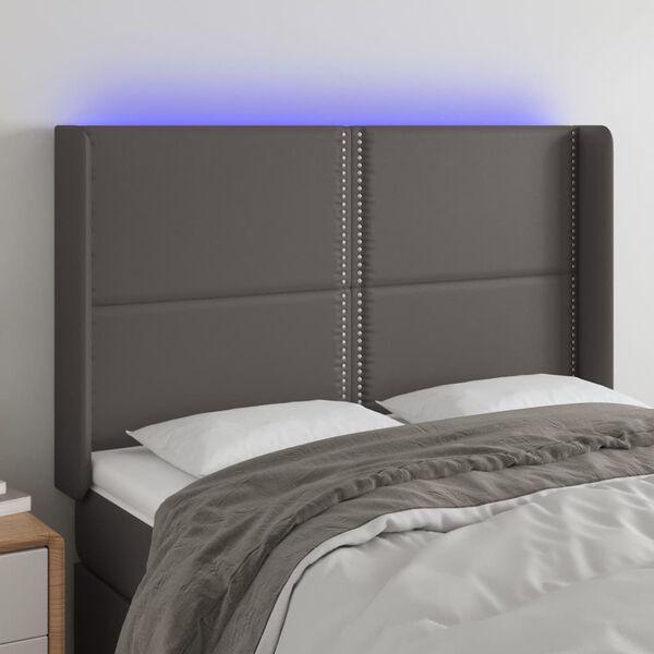 vidaXL T&ecirc;te de lit &agrave; LED Gris 147x16x118/128 cm Similicuir