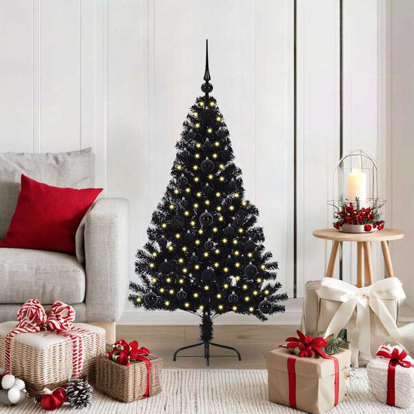 vidaXL Sapin de Noël artificiel pré-éclairé Noir 120 cm PVC