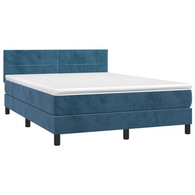 vidaXL Sommier à lattes de lit et matelas Bleu foncé 140x190cm Velours