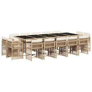 vidaXL Ensemble &agrave; manger de jardin et coussins 15 pcs beige