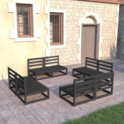 vidaXL Salon de jardin 8 pcs noir bois de pin massif