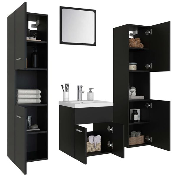 vidaXL Ensemble de meubles de salle de bain Noir Agglom&eacute;r&eacute;