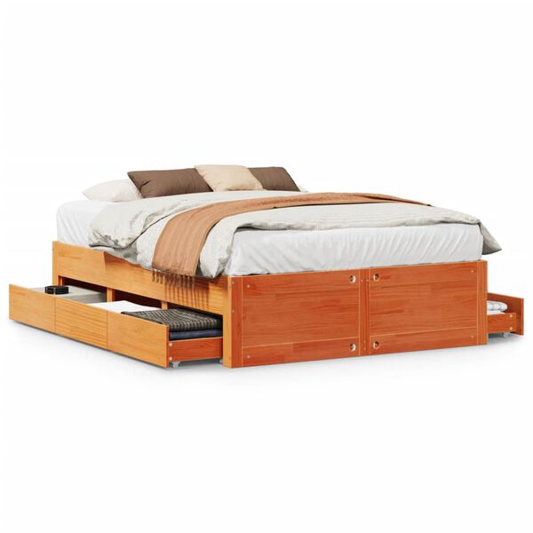 vidaXL Cadre de lit sans matelas avec tiroirs 140x190 cm bois de pin