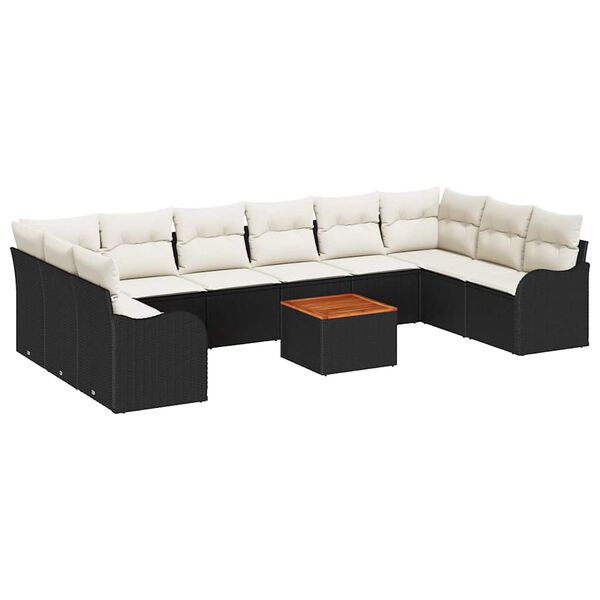 vidaXL Ensemble de canap&eacute; de jardin avec coussin 11 pcs Noir polyrotin