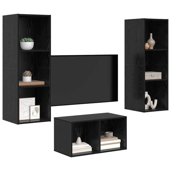 vidaXL Ensemble meuble TV Montage mural Ch&ecirc;ne noir 37 x 37 x 107 cm