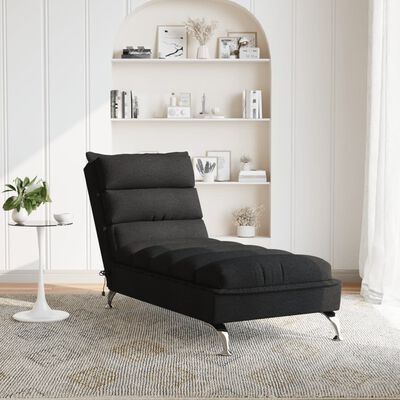 vidaXL Chaise longue de massage avec coussins noir tissu