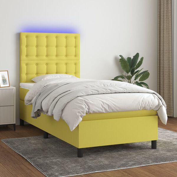 vidaXL Sommier &agrave; lattes de lit avec matelas et LED Vert 90x200cm Tissu