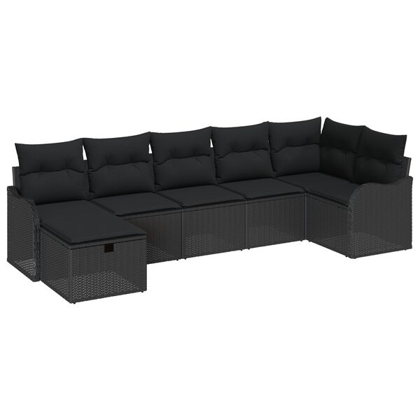 vidaXL Ensemble de Canapés avec coussin 7 pcs Noir polyrotin