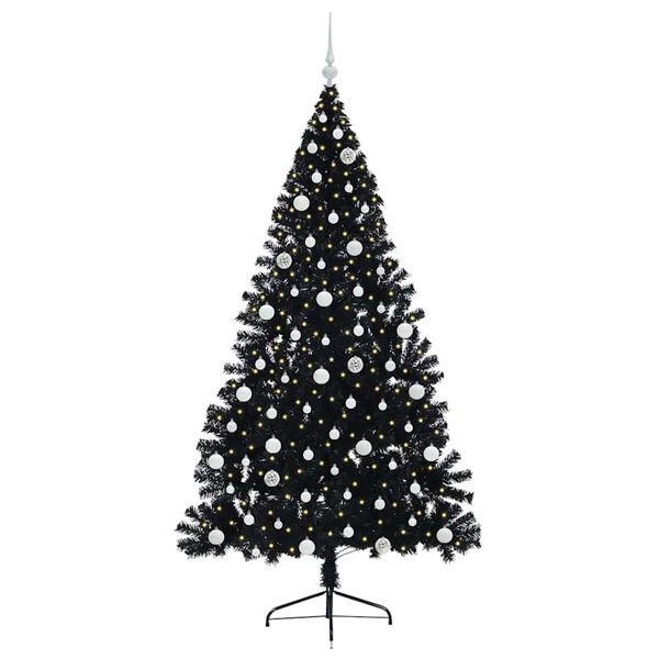 vidaXL Sapin de No&euml;l artificiel pr&eacute;-&eacute;clair&eacute; Noir 210 cm PVC