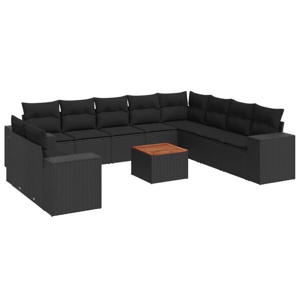 vidaXL Salon de jardin 11 pcs avec coussins noir r&eacute;sine tress&eacute;e