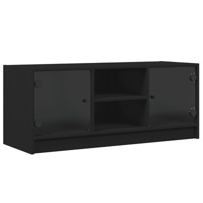 vidaXL Meuble TV avec portes en verre noir 102x37x42 cm