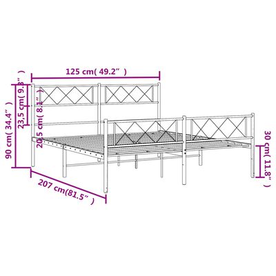 vidaXL Cadre de lit métal sans matelas avec pied de lit noir 120x200cm