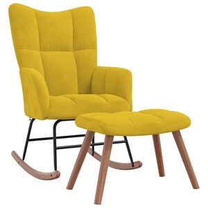 vidaXL Chaise &agrave; bascule avec repose-pied Jaune moutarde Velours