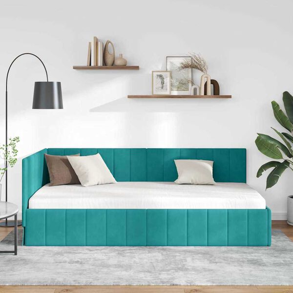vidaXL Cadre de lit d'angle Turquoise 90 cm x 190 cm Velours