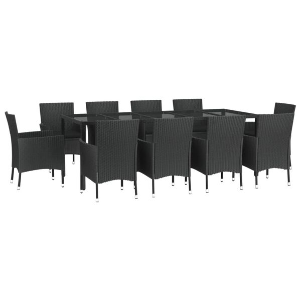 vidaXL Ensemble &agrave; manger de jardin 11 pcs coussins noir r&eacute;sine tress&eacute;e