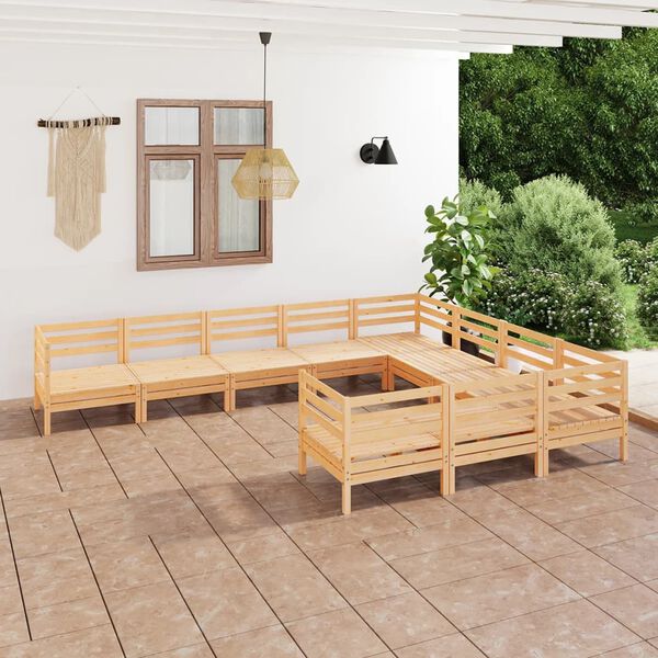 vidaXL Salon de jardin 10 pcs Bois de pin massif