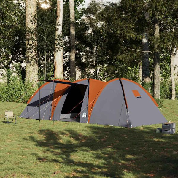 vidaXL Tente familiale &agrave; d&ocirc;me 8 personnes gris et orange imperm&eacute;able