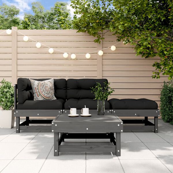 vidaXL Salon de jardin 4 pcs gris bois massif de pin