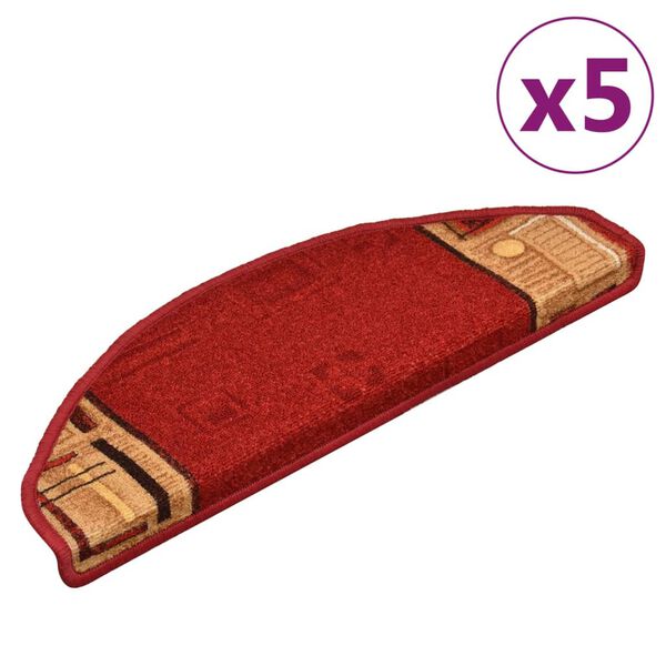 vidaXL Tapis d'escalier autoadhésifs 5 pcs 65x21x4 cm Rouge