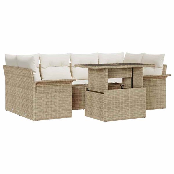 vidaXL Ensemble de canapé de jardin avec coussin 7 pcs Beige polyrotin