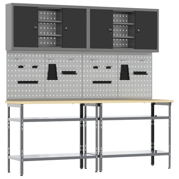 vidaXL Ensemble d'&eacute;tabli 8 pcs Noir et gris Acier enduit de poudre
