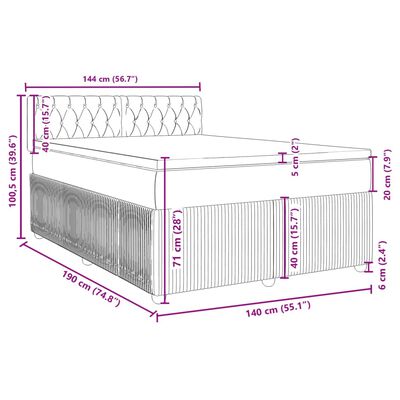 vidaXL Sommier à lattes de lit avec matelas Noir 140x190 cm Velours