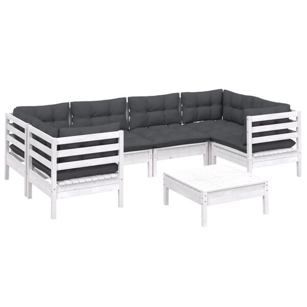 vidaXL Salon de jardin 7 pcs avec coussins blanc bois de pin