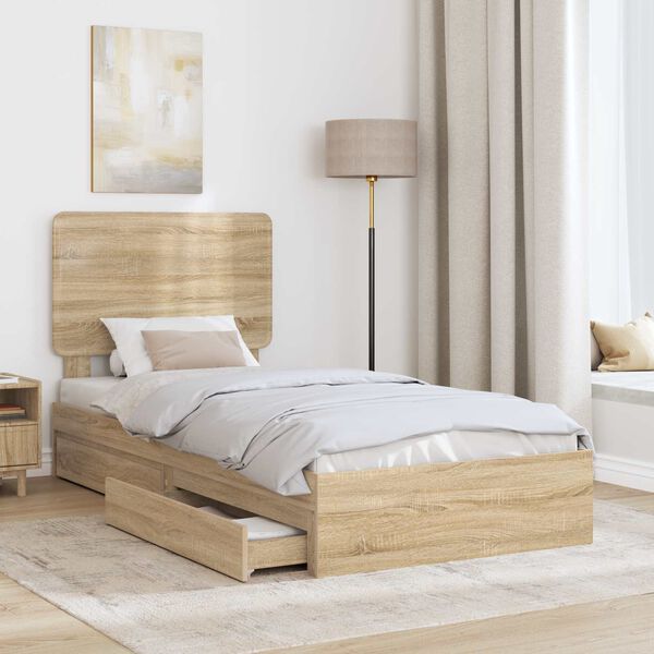 vidaXL Lit de Rangement Ch&ecirc;ne Sonoma 100 x 200 cm Bois d'ing&eacute;nierie
